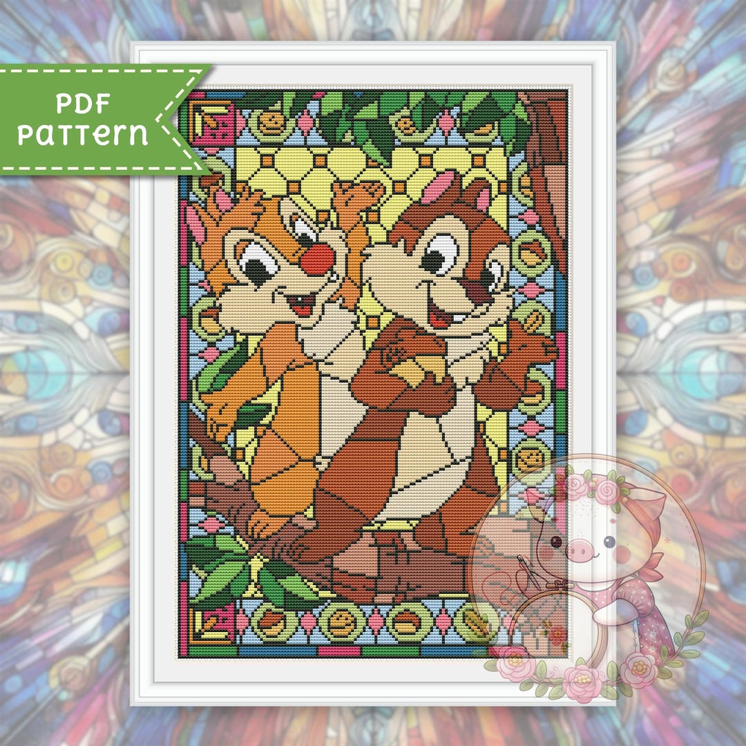 Chipmunks Cross Stitch Pattern. Stained Glass Xstitch Chart PDF. for ...