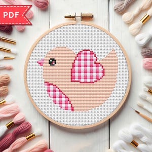 Patrón de punto de cruz de pájaro en forma de corazón - Gráfico de punto de cruz del día de San Valentín - Patrón de punto de cruz Love PDF - Para Pattern Keeper
