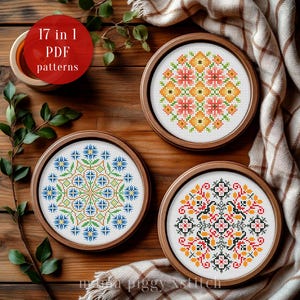 17 in 1 BUNDLE Folk and floral Cross stitch patterns in PDF.