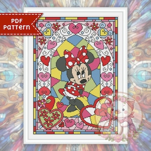Minnie cross stitch pattern. Stained glass xstitch chart PDF. For Pattern Keeper