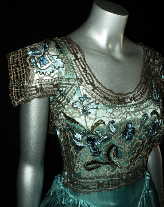 Final Sale Antique 1920's Pannier Gown Teal with … - image 1