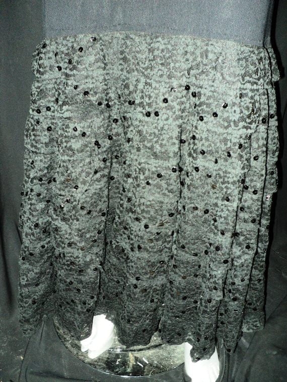 1930's Black Crepe Ruffled Dress with Sequin and … - image 5