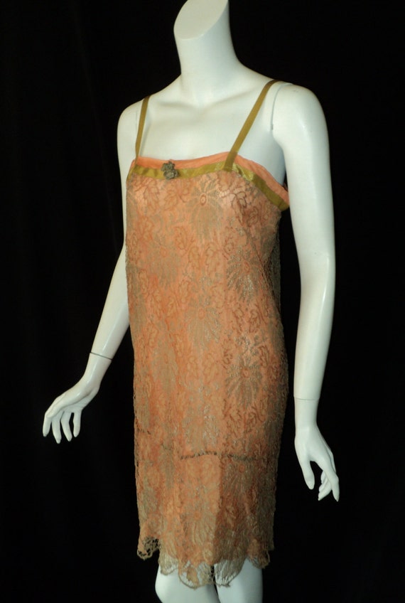 Flapper Party Dress Gatsby 1920s Deep Peach with M