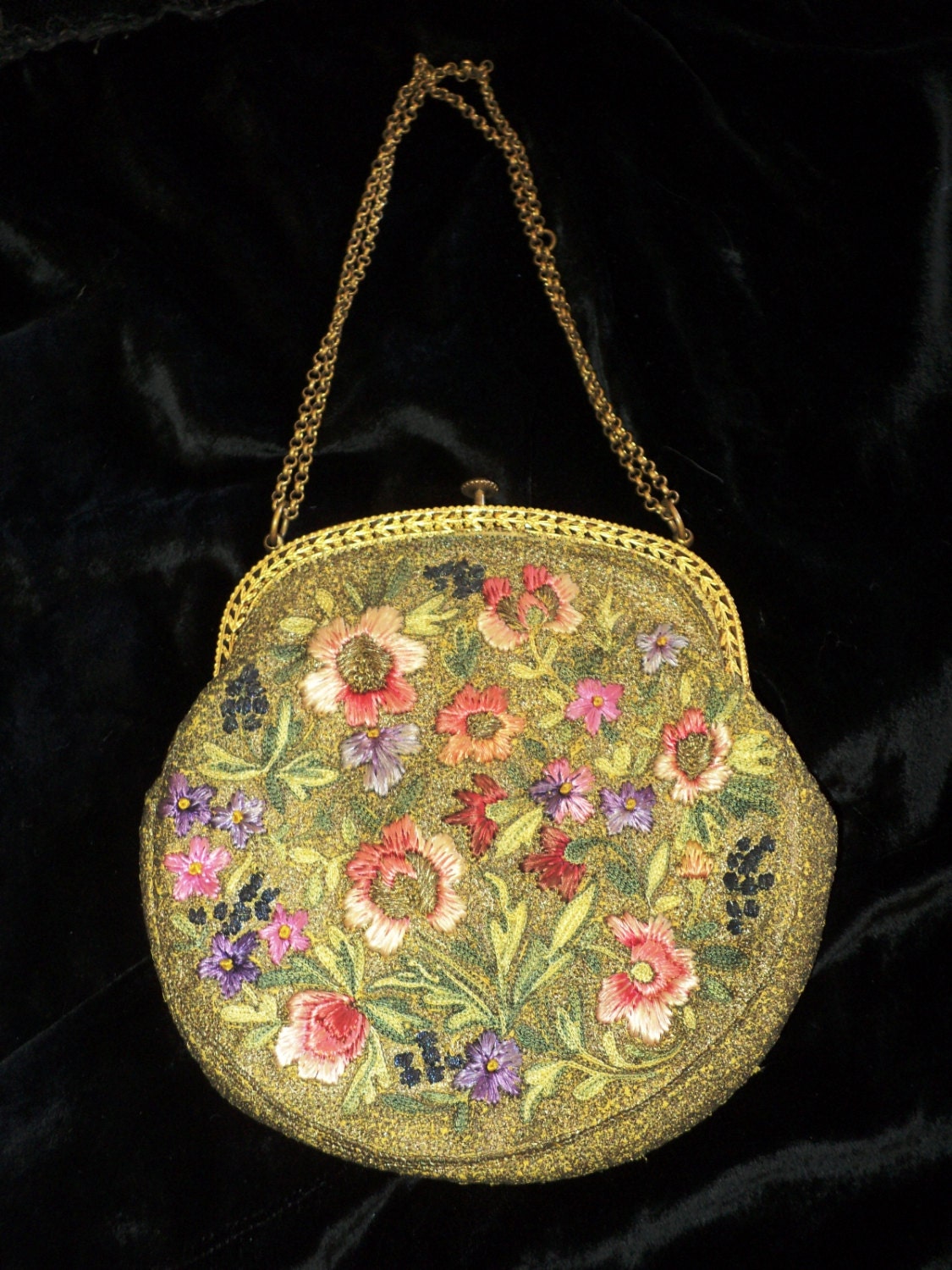 Edwardian Art Nouveau Silk Embroidered Purse Metallic Gold | Etsy
