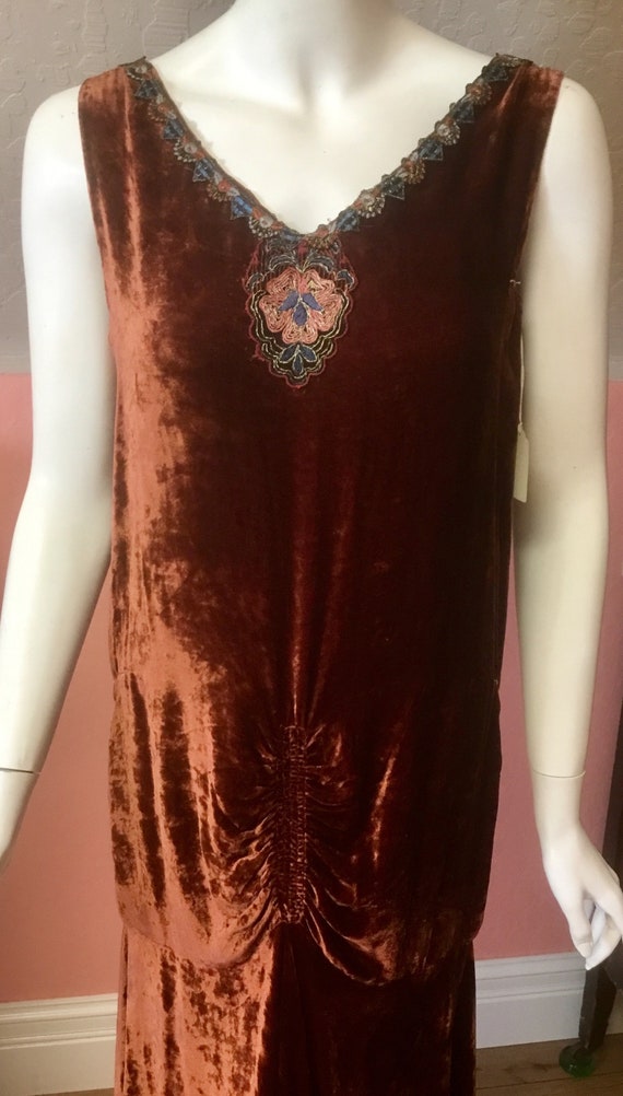 Sold 1920’s silk velvet flapper dress with embroi… - image 1