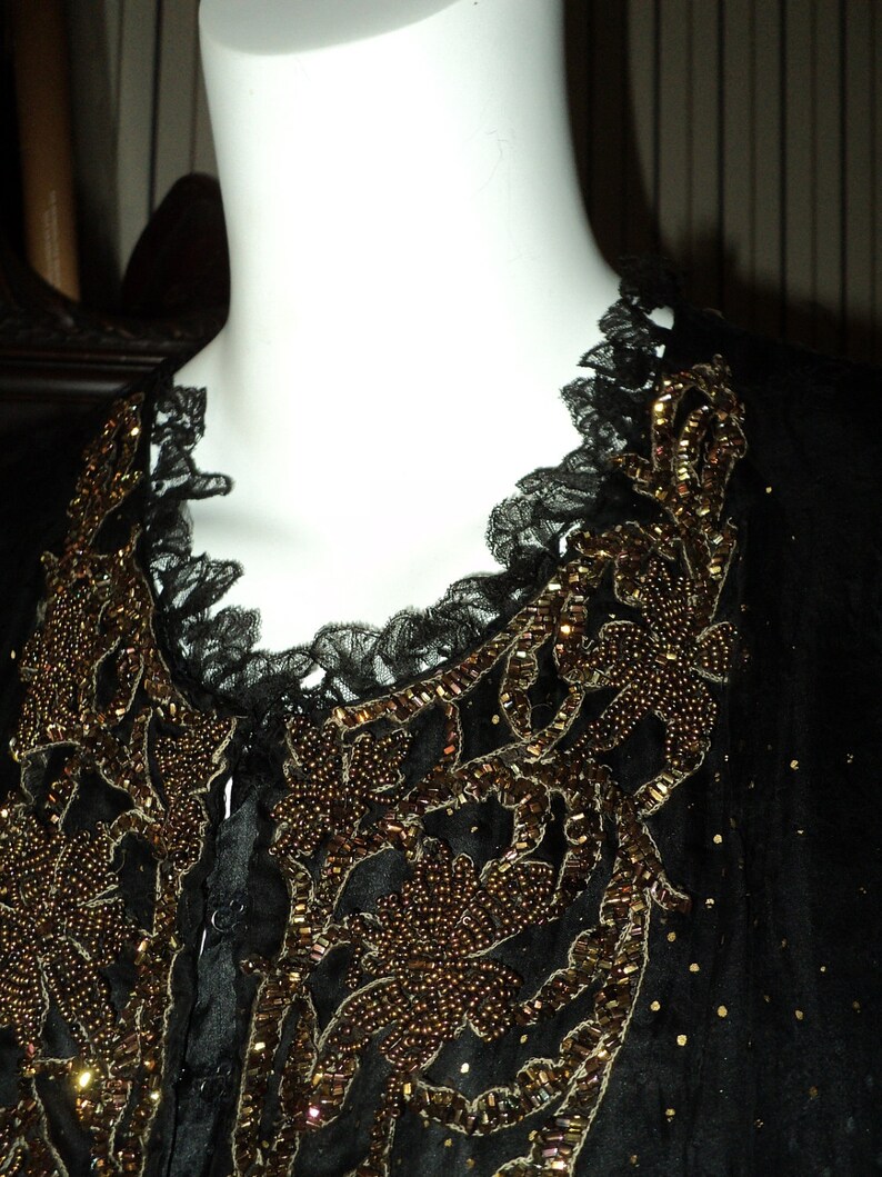 Victorian Beaded Gown Black Silk Pleated Bottom Copper Etsy