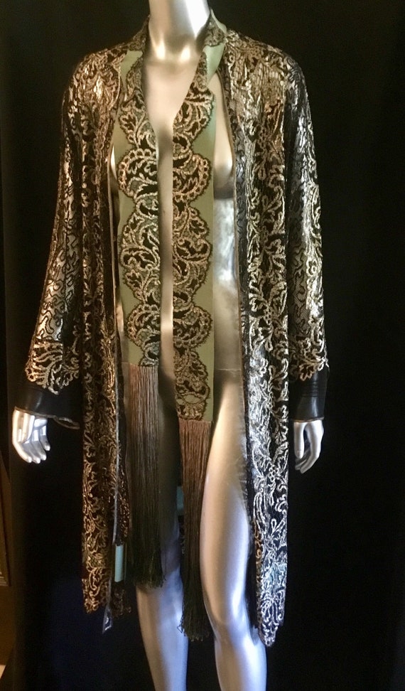 SOLD 1920’s Art Deco Metallic Lace Coat Bell Slee… - image 1