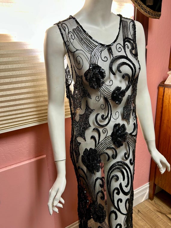 1920’s sequin net gown flapper art deco see throu… - image 1