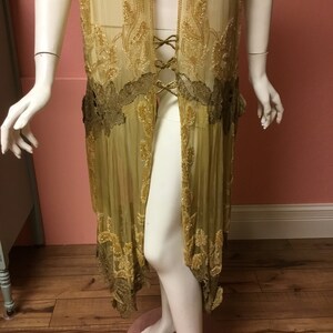 Sold Antique Rare silk chiffon, beaded flapper dress, tabard. Metallic lace, sequin, museum quality, excellent condition image 2