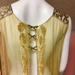 Sold Antique Rare silk chiffon, beaded flapper dress, tabard. Metallic lace, sequin, museum quality, excellent condition image 9