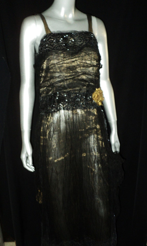 SOLD Teens Gold Lame Black Tulle Dress sequin Bod… - image 5