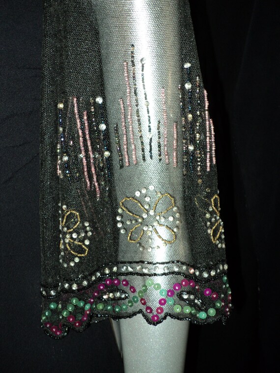 1930's Black Crepe Ruffled Dress with Sequin and … - image 3