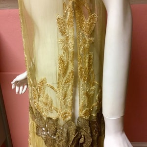 Sold Antique Rare silk chiffon, beaded flapper dress, tabard. Metallic lace, sequin, museum quality, excellent condition image 8