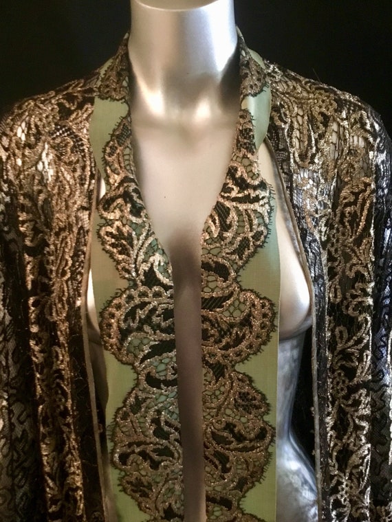 SOLD 1920’s Art Deco Metallic Lace Coat Bell Slee… - image 3