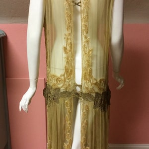 Sold Antique Rare silk chiffon, beaded flapper dress, tabard. Metallic lace, sequin, museum quality, excellent condition image 7