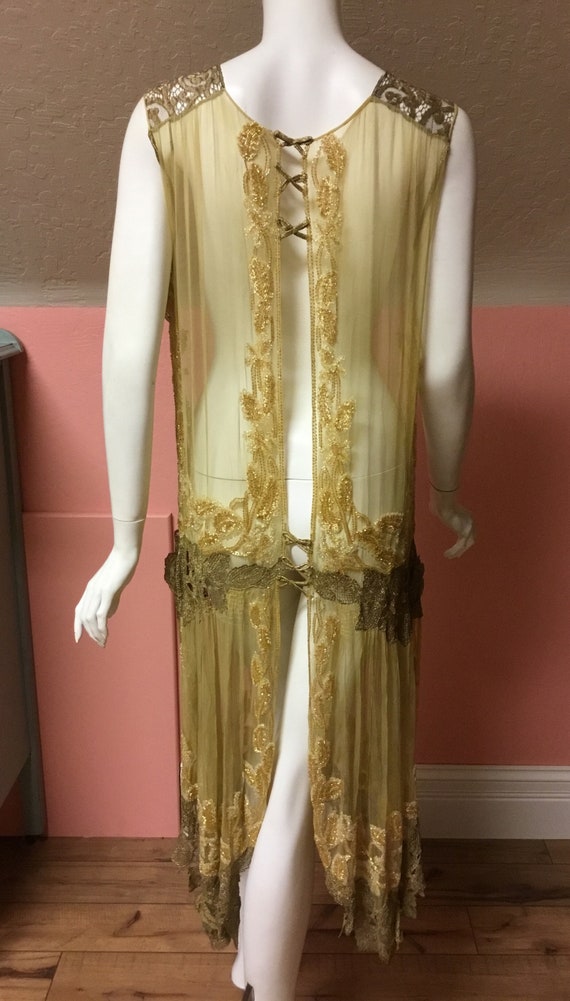 Sold Antique Rare silk chiffon, beaded flapper dr… - image 7