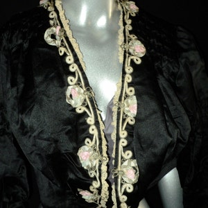 Exquisite Antique Victorian Silk Bodice with Metallic Soutache Ribbonwork Trim Original Stays Ruched Sleeves Excellent Condition image 1