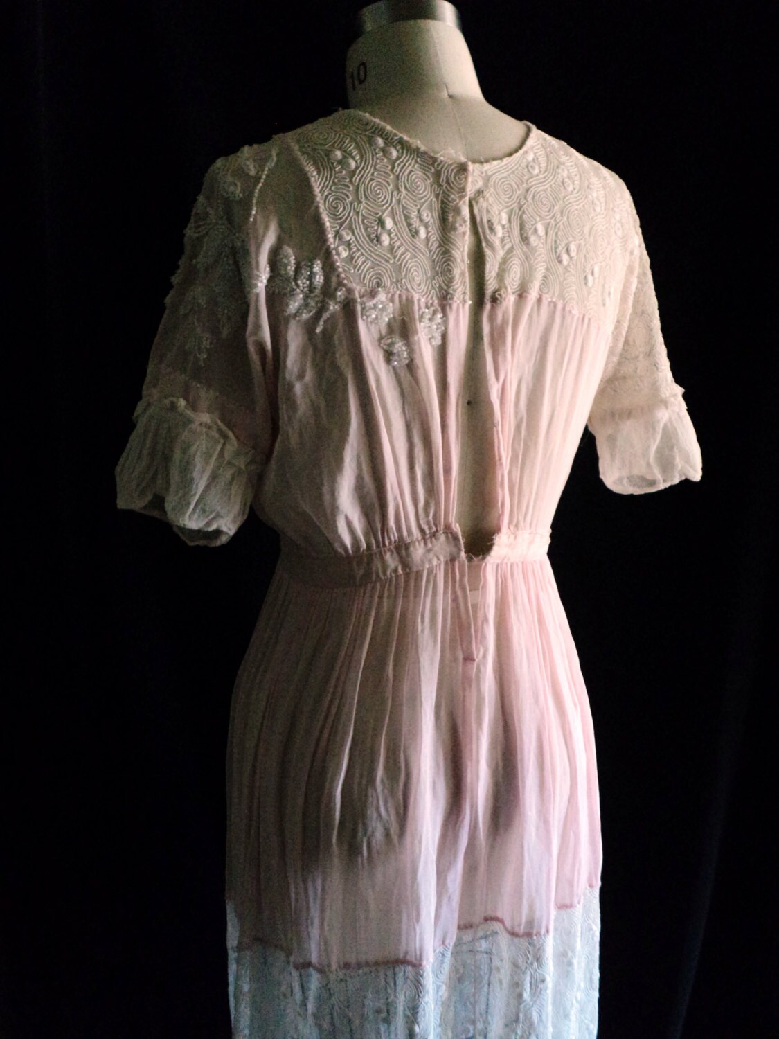 FINAL SALE Antique Edwardian Dress Pink Gown Beaded Bodice Floral Short ...