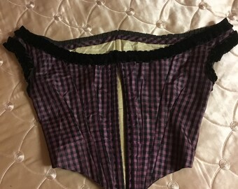 1860’s Civil War Corset Swiss Belt Purple Checkered Bustier Pre-Victorian