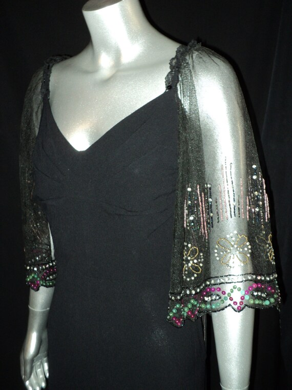 1930's Black Crepe Ruffled Dress with Sequin and … - image 2