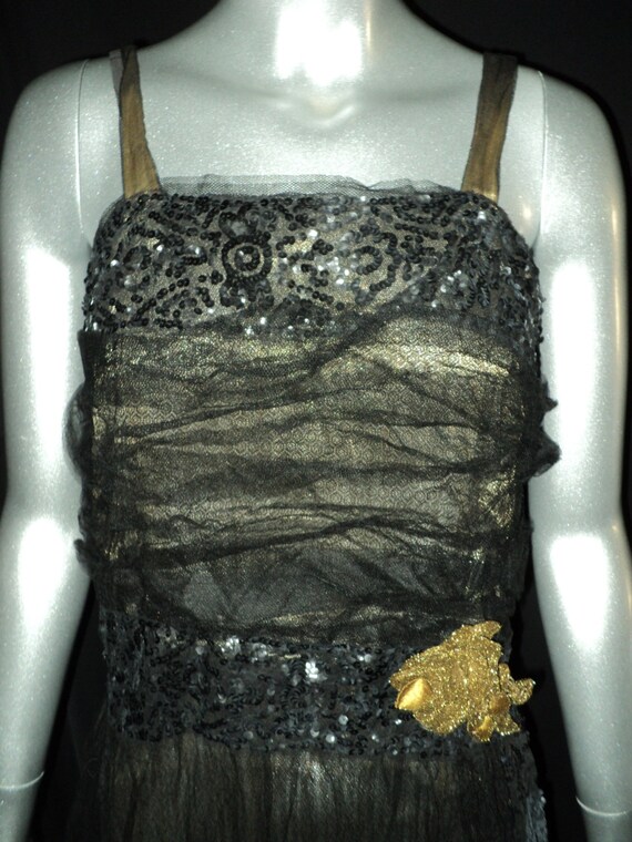 SOLD Teens Gold Lame Black Tulle Dress sequin Bod… - image 2