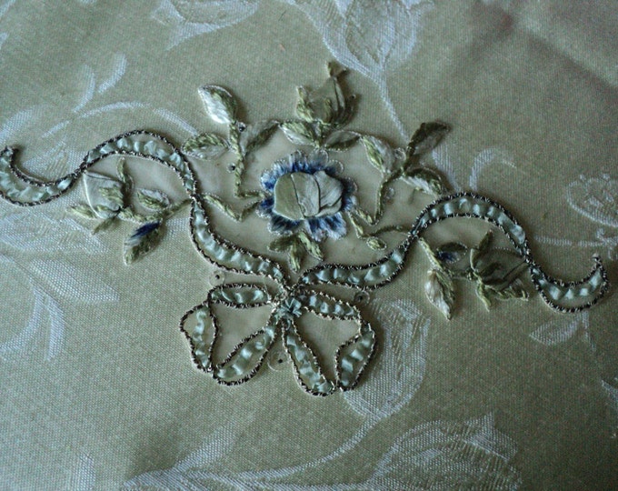 Antique Ribbonwork Metallic Applique Floral Large Dress Etsy