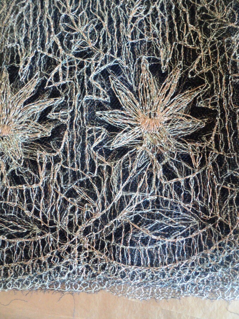 1920s Black Tulle Net Art Nouveau Metallic Lace Gold Art Deco Wide Yardage Dolls Costume Design Custom Top