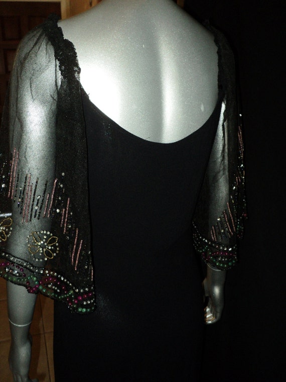 1930's Black Crepe Ruffled Dress with Sequin and … - image 4
