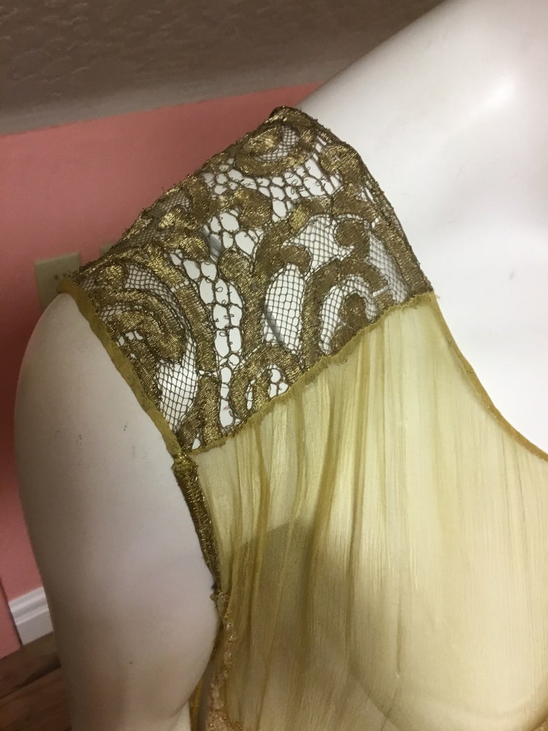 Sold Antique Rare silk chiffon, beaded flapper dress, tabard. Metallic lace, sequin, museum quality, excellent condition image 4