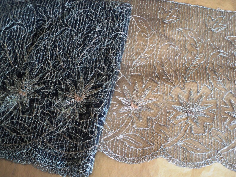 1920s Black Tulle Net Art Nouveau Metallic Lace Gold Art Deco Wide Yardage Dolls Costume Design Custom Top