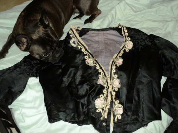 Exquisite Antique Victorian Silk Bodice with Meta… - image 3