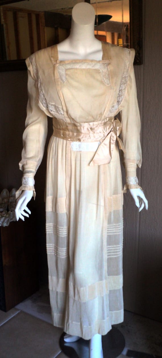 FINAL SALE Antique Edwardian Wedding Gown Dress Original Size 6 Silk Lace Wide Satin Sash 1910s Teens Wearable Bridal Etsy UK
