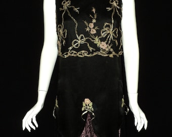 FINAL SALE 1920s Embroidered Tulle with Silver Lame "Bellasoiree Original" design Dress Antique Textiles Silk