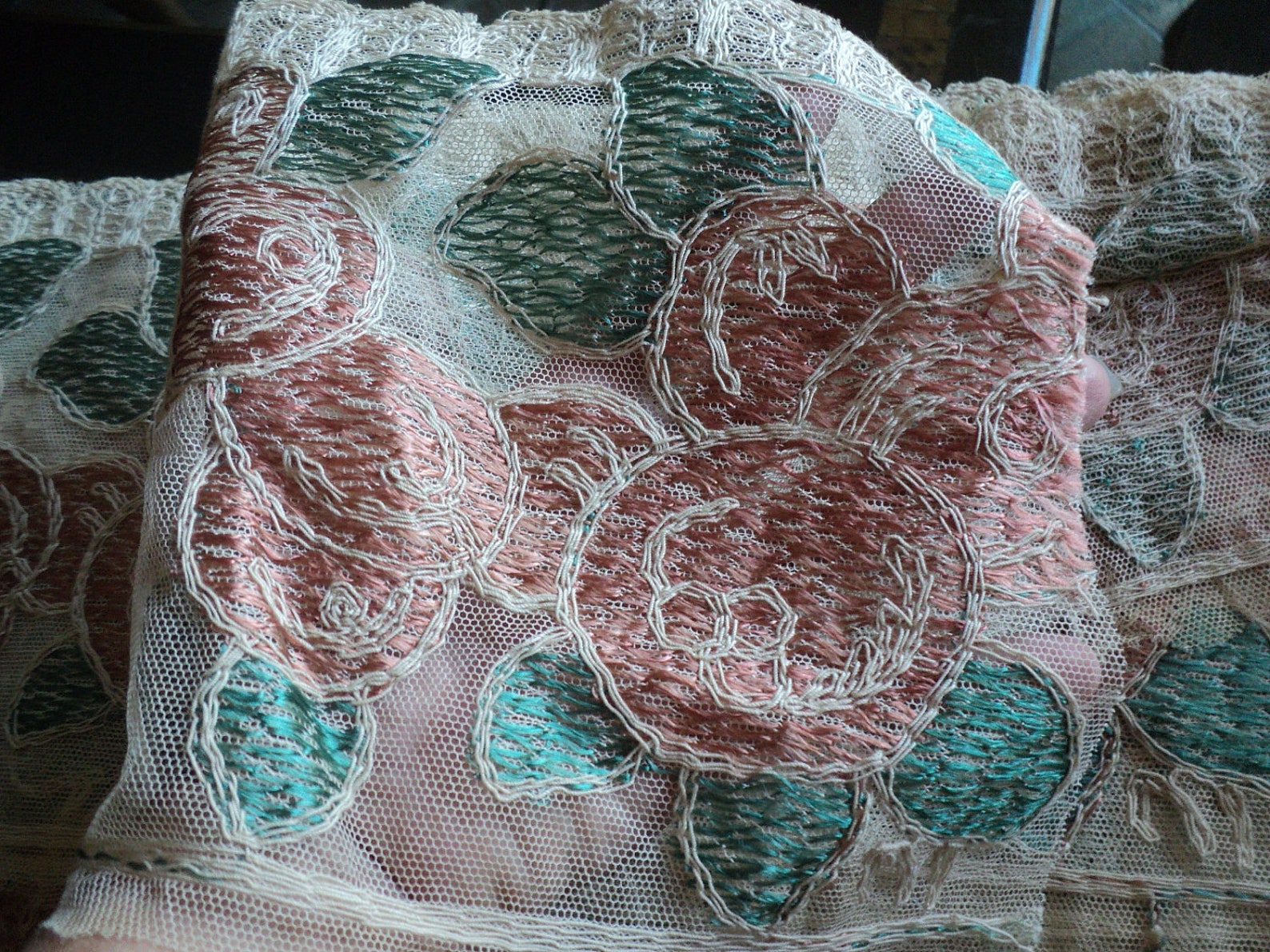 Antique Embroidered Net Tulle Lace Roses Art Deco Wedding Etsy