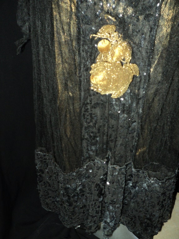SOLD Teens Gold Lame Black Tulle Dress sequin Bod… - image 3
