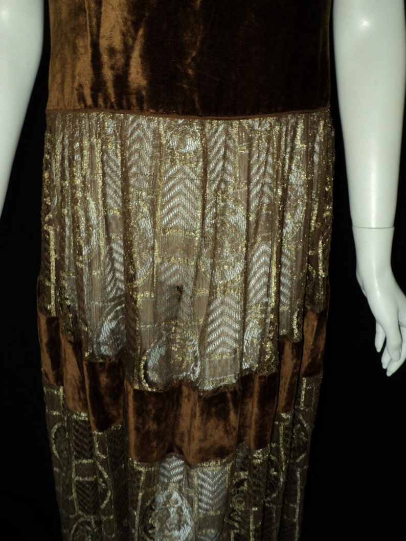 Vintage 1920s Metallic Lace Dress Floral Pattern Chestnut Silk | Etsy