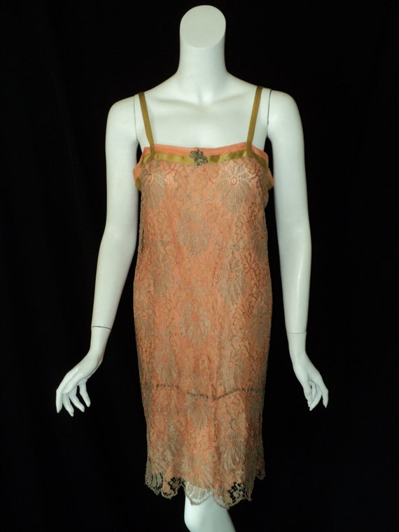 Flapper Party Dress Gatsby 1920s Deep Peach with … - image 3