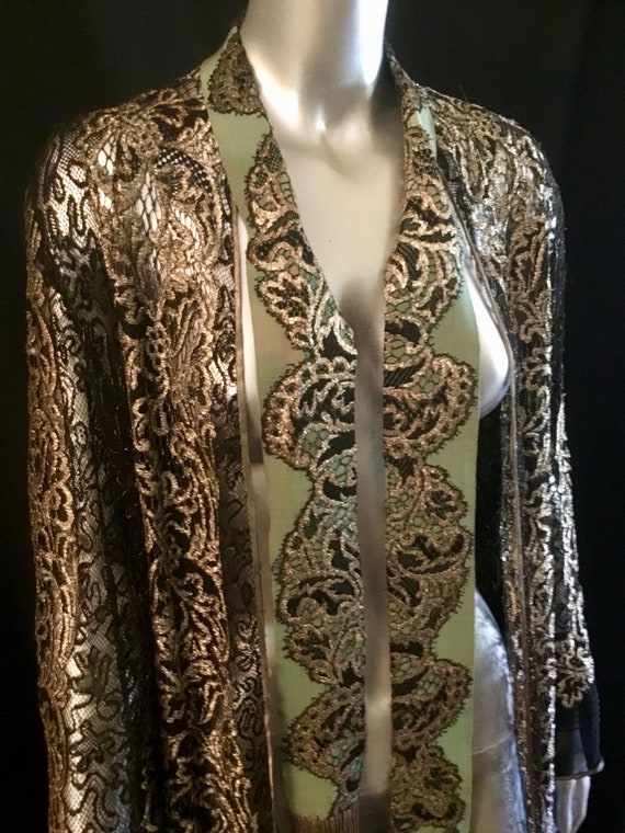 SOLD 1920’s Art Deco Metallic Lace Coat Bell Slee… - image 5