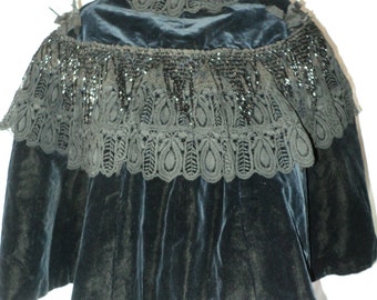 Vicotorian Velvet Cape Beaded Jett Original Wearable 1880s Chantilly Lace