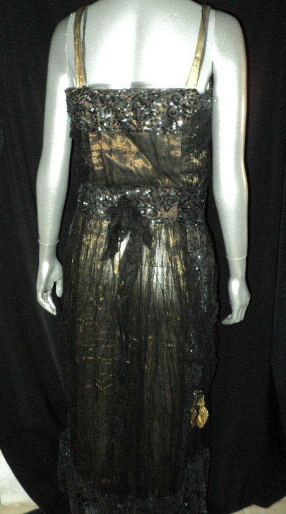 SOLD Teens Gold Lame Black Tulle Dress sequin Bod… - image 4