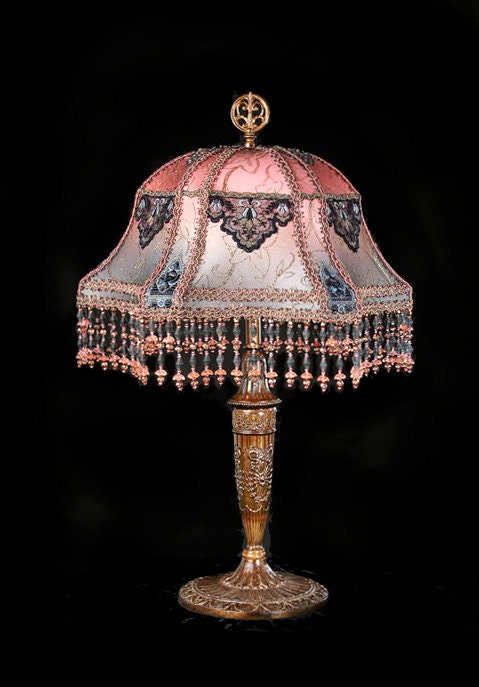 Antique One of Kind Handmade Silk Lampshade Metallic Trim Hand