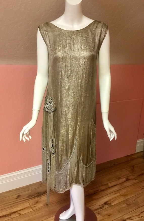 Amazing Gold Lame 1920s Beaded Fringe Art Deco Dress Antique | Etsy