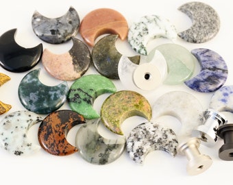 Moon Shaped Gemstone Cabinet Knob Singles - Choose Your Stem Color