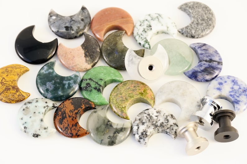 Moon Shaped Gemstone Cabinet Knob Singles Choose Your Stem Color image 1