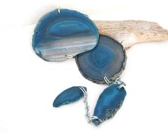 Agate Wall Hanging - Set of Four Rich Blue Brazilian Agates