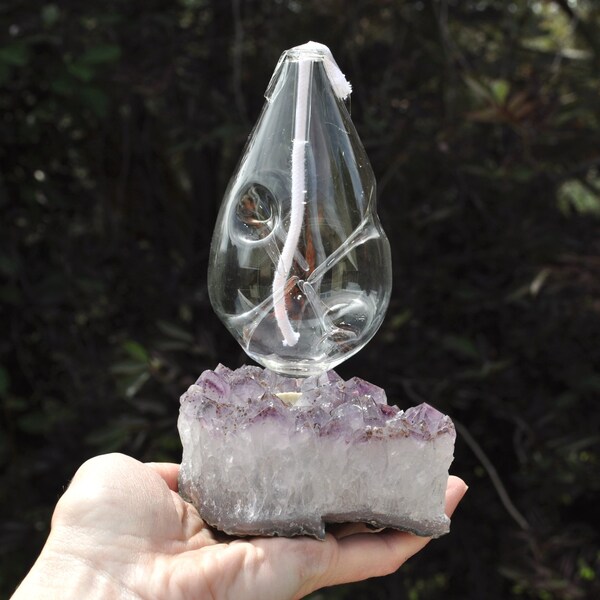 Oil Lamp with Amethyst Cluster Crystal Base