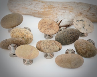 CUSTOM ORDERS - Beach and River Rock Natural Stone Cabinet Knobs - Tan Stone Quick Order Page