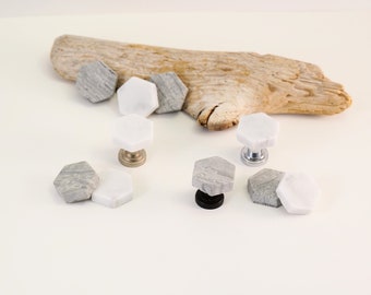 Set of 10 - Marble Hexagonal Stone Cabinet Knobs