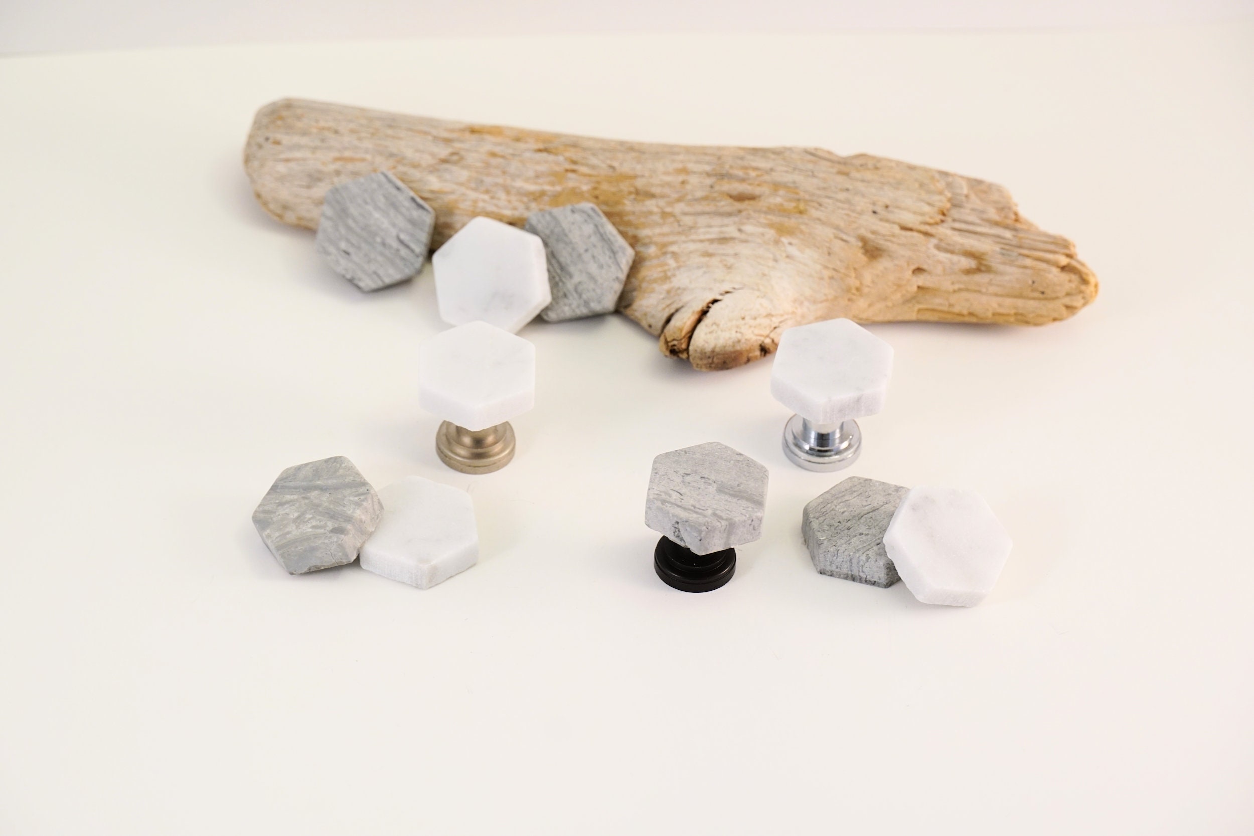 Set of 10 - Marble Hexagonal Stone Cabinet Knobs