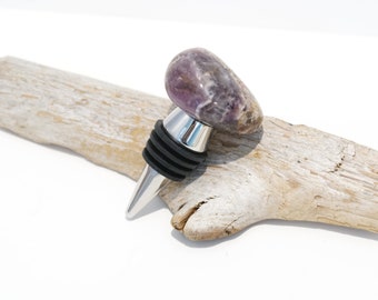 Tumbled Amethyst Stainless Steel Mini Bottle Stopper